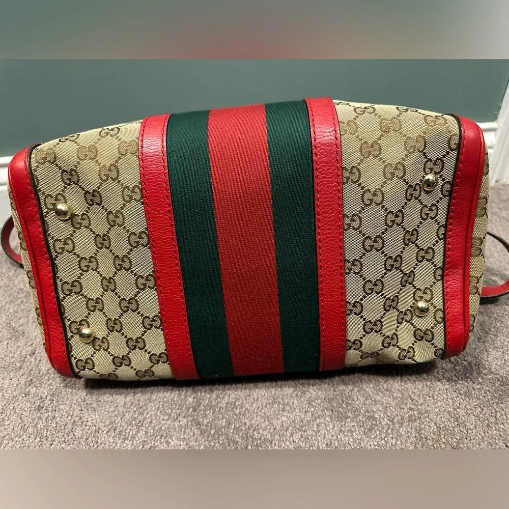 Gucci Boston bag brown monogram with red leather - Picture 9 of 16